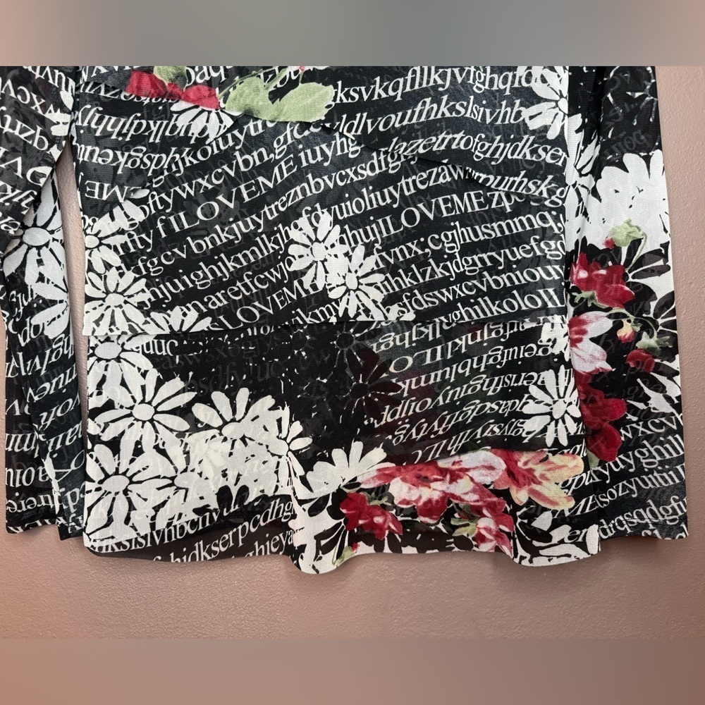 Dusak Designs Y2Kcore Floral & Text Patterned Layered Mesh Long Sleeve Size M. - Picture 7 of 16